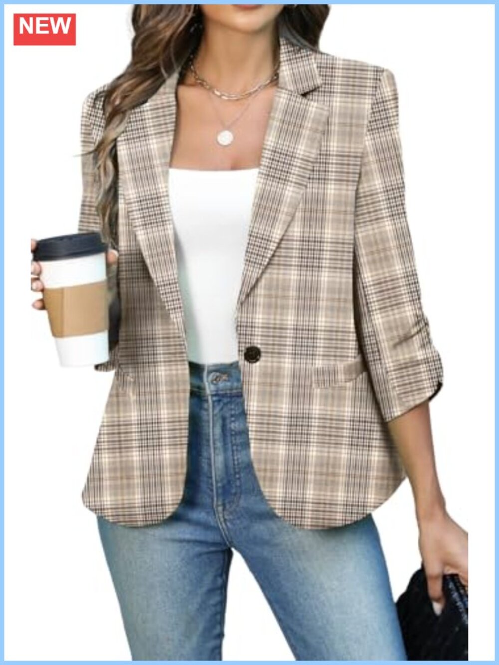 Women's Ruched 3/4 Sleeve Blazer Lightweight Fitted Jacket